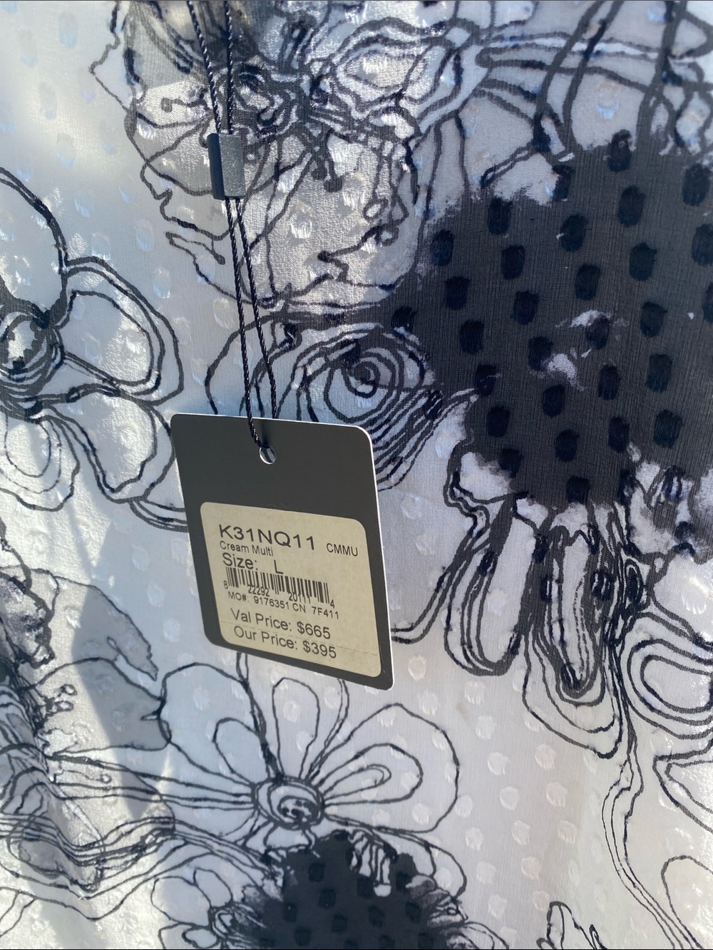 St. John Cream and Black Floral Sheer Blouse
